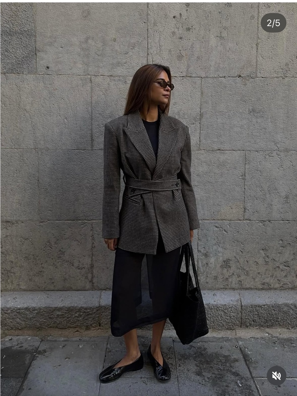 &other stories Belted wool Blazer brown dogtooth